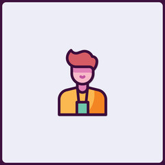 Stylized Vector Avatar Character with Badge Illustration in Flat Design