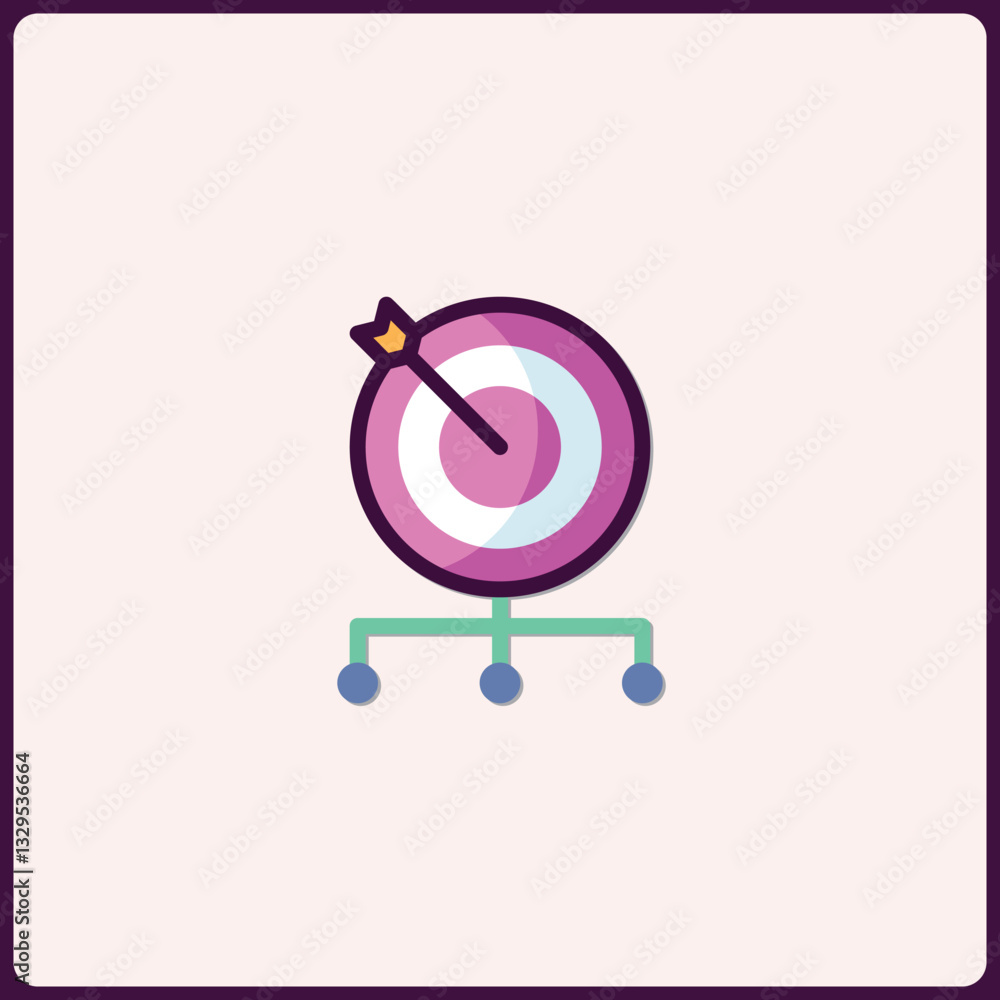 Poster abstract target board with arrow hit as strategy and goals achieving icon