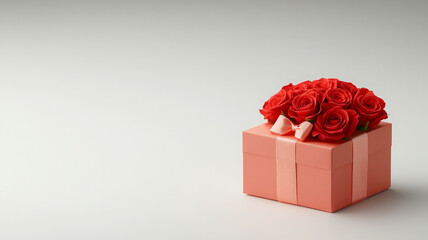 beautifully wrapped gift box adorned with red roses, perfect for celebrations