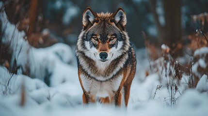 Fototapeta premium A photo of a lone wolf in a snowy wilderness