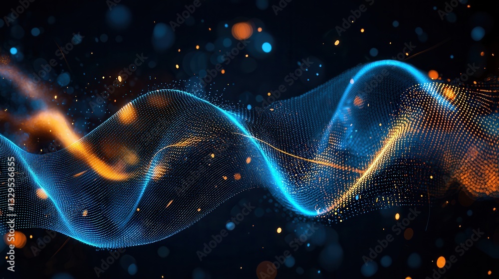 Poster mesmerizing abstract composition featuring a dynamic flow of vibrant neon waves swirling digital par