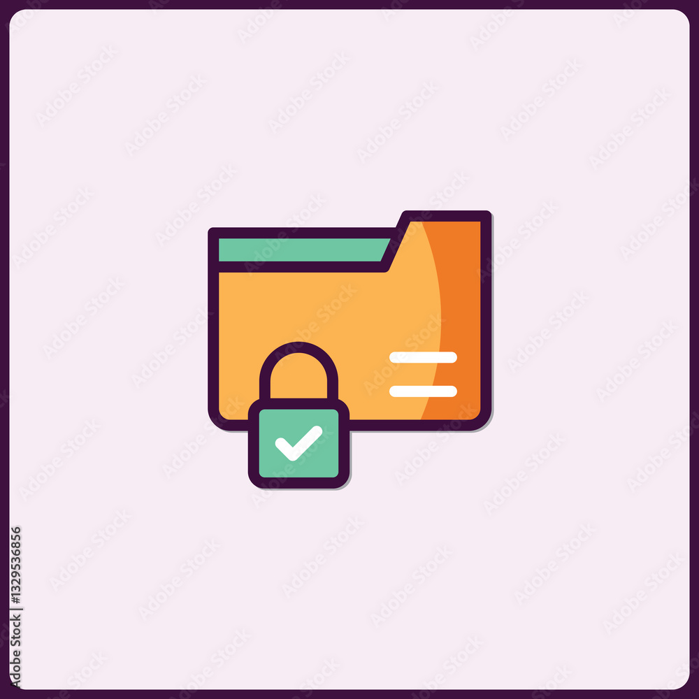 Poster symbolic illustration of secure digital data with folder and padlock icons