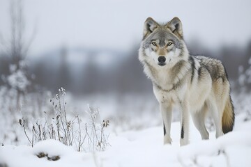 Obraz premium A photo of a lone wolf in a snowy wilderness