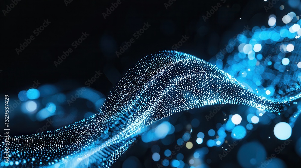 Poster mesmerizing abstract composition of dynamic swirling waves of luminous glowing digital data and tech