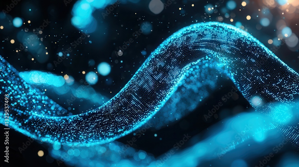 Poster ethereal abstract composition of dynamic glowing waves of futuristic digital data and energy flowing