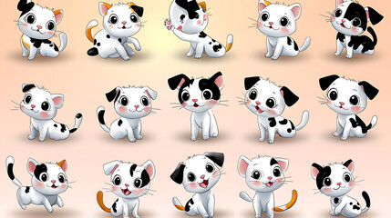 Cute Cartoon Kittens and Puppies Illustration