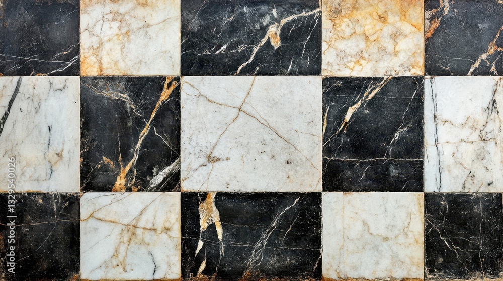 Poster checkerboard pattern created from various marble tile squares