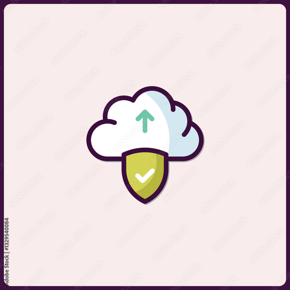 Aufkleber secure cloud storage icon with shield and arrow for protection design