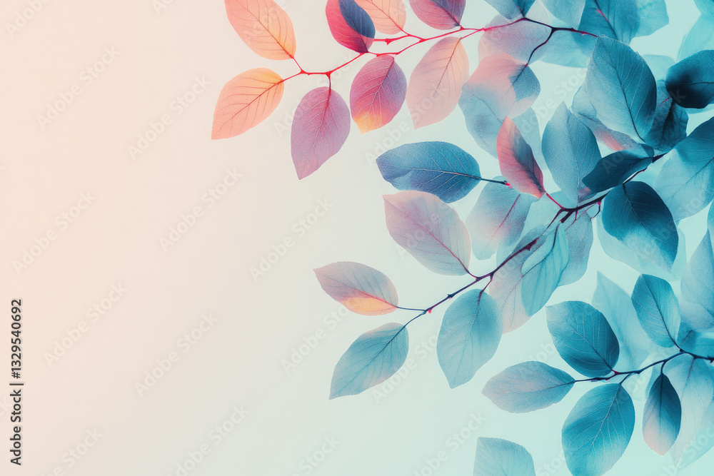Poster Pastel-colored leaves on branches against a soft background, creating a serene and delicate image.
