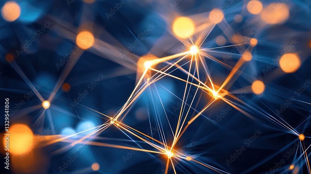 Poster captivating abstract representation of a complex digital network featuring a vibrant array of glowin
