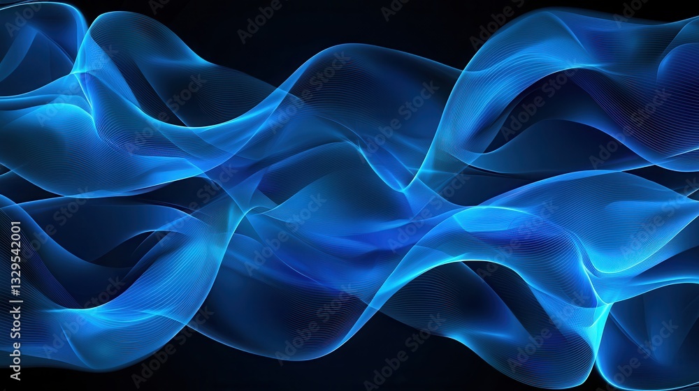 Poster captivating abstract visualization of fluid dynamic waves and curves conveying a sense of energy tec