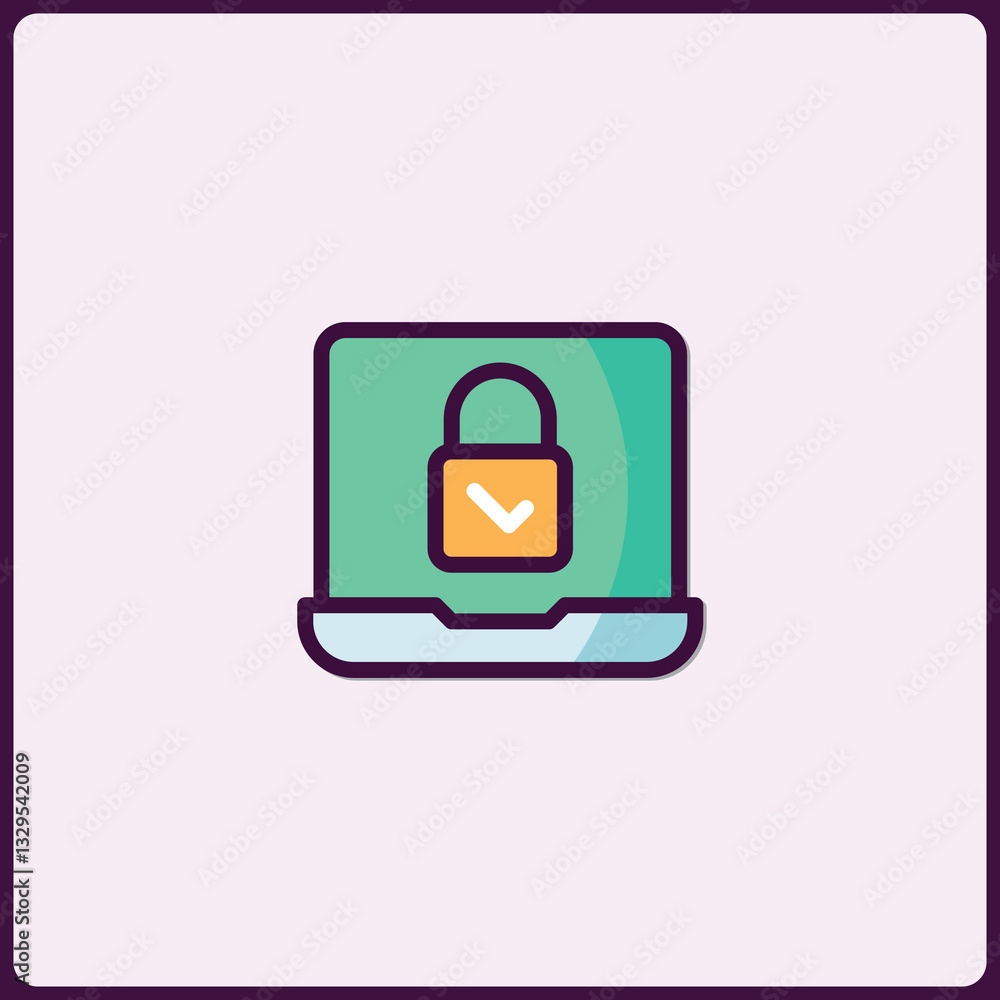 Poster vector illustration of a laptop displaying a padlock icon signifying security