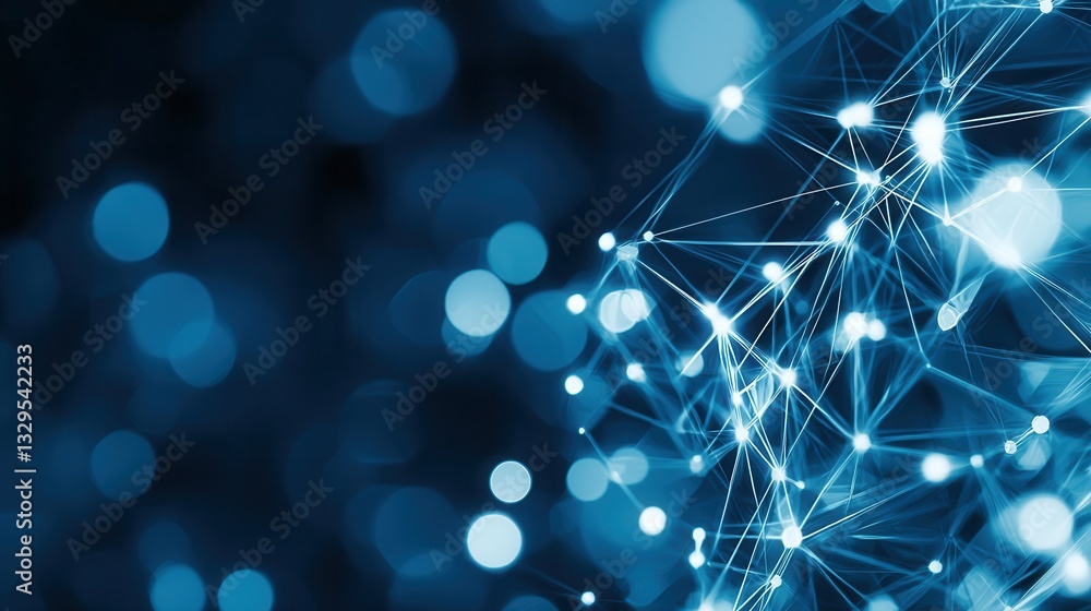 Poster futuristic abstract background featuring a dynamic digital network with glowing nodes lines and inte