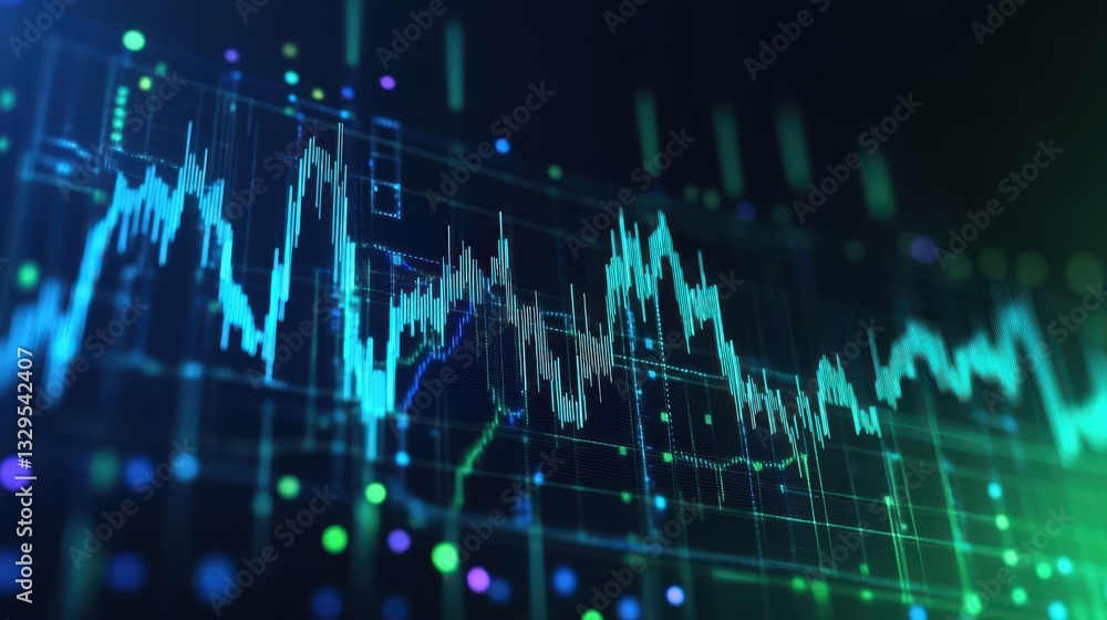 Poster ascending financial success graph with glowing elements and professional trading data visualization 
