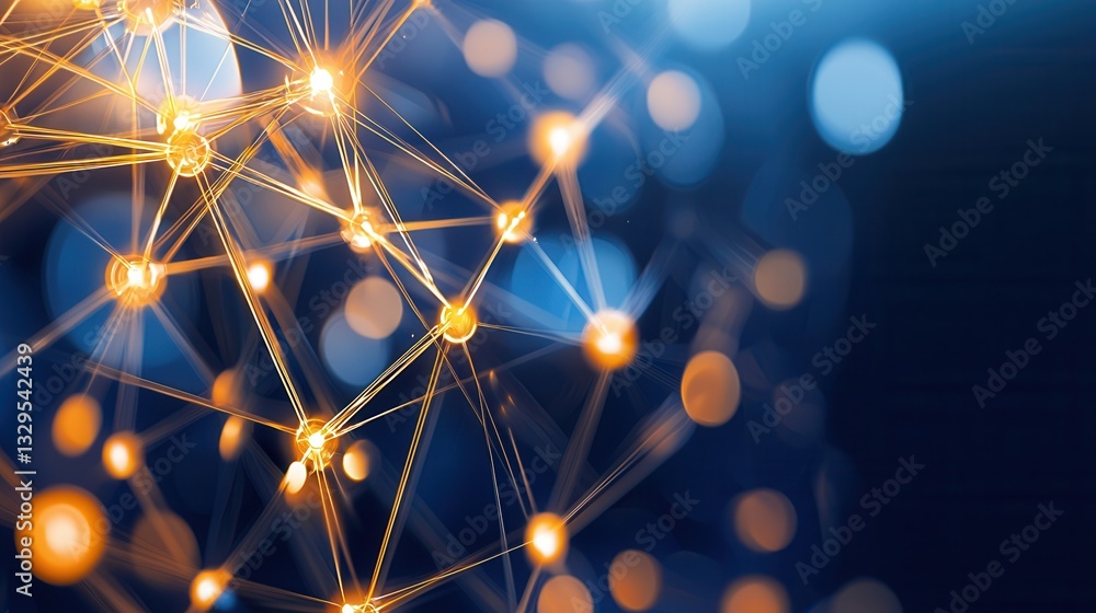 Aufkleber an abstract digital network of glowing interconnected nodes and lines in shades of blue against a da