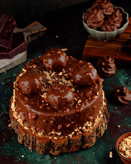 chocolate cake on a dark background