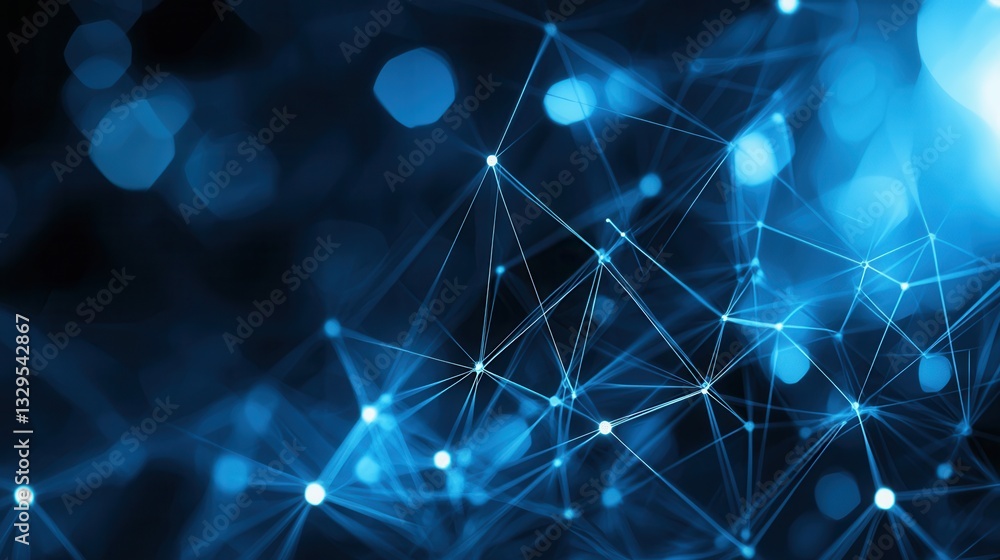 Poster an abstract futuristic digital background featuring a complex grid of interconnected nodes and dynam