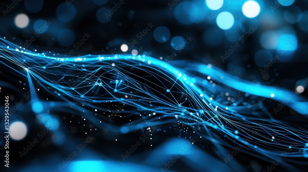 Poster intricate luminous digital grid representing a complex interconnected network of technology and inte