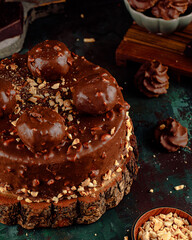 chocolate cake on a dark background