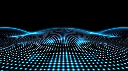 Fototapeta premium Vibrant abstract landscape of a futuristic digital grid network with flowing waves of light and pulsing connections