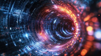 Quantum Machine Glowing with Swirling Holographic Display