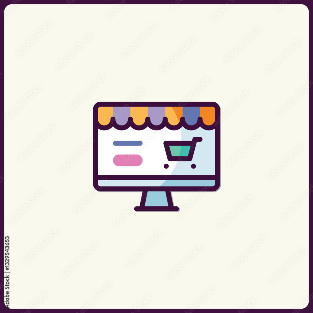 Aufkleber colorful online store icon with a shopping cart display on computer screen