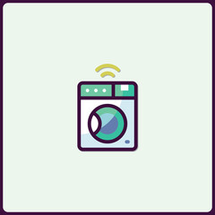 Minimalist Washing Machine Vector Icon with Wireless Connection Symbol