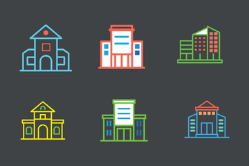 Fototapeta premium Set of house, home vector icon illustration on black background.