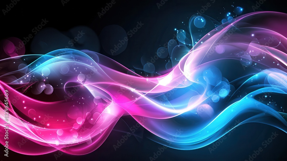 Poster a captivating digital artwork featuring vibrant undulating neon lines and flowing energy fields that