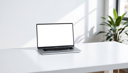 Minimalist White Desk with Laptop