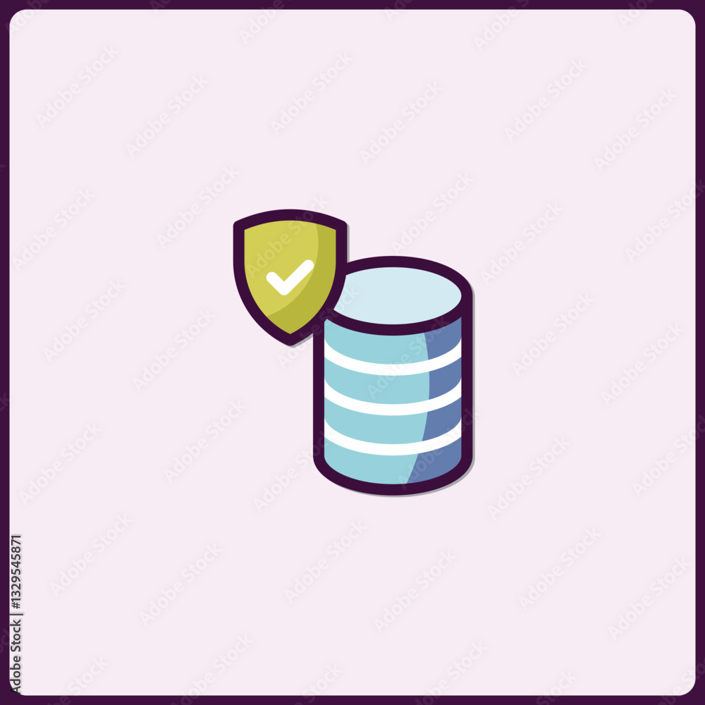 Poster database and protection shield flat vector icon for secure data management