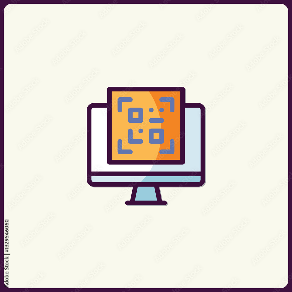 Poster stylized computer displaying an artistic and abstract data matrix symbol