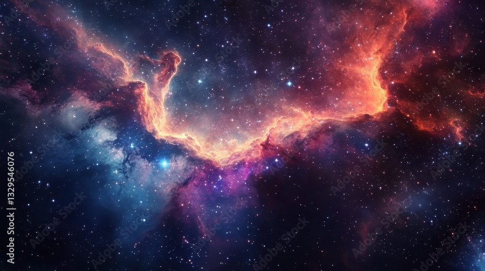 Poster cosmic nebula birth phenomenon with swirling stellar gases and luminous star clusters creating celes