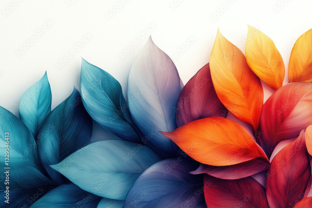 Poster vibrant autumn leaves in cool and warm tones, creating a beautiful gradient.