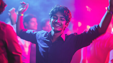 young indian college student dancing In freshers party
