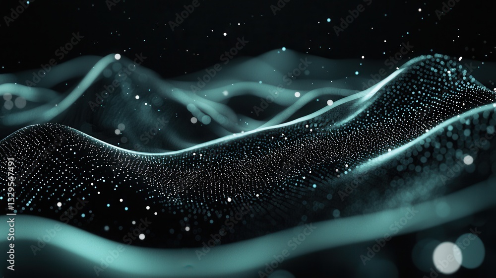 Poster a captivating abstract digital landscape with a mesmerizing network of interconnected shapes creatin