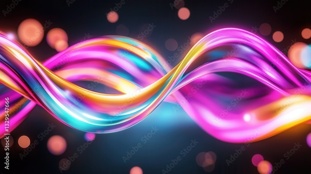 Poster a mesmerizing abstract composition featuring a dynamic swirling neon wave moving through a futuristi