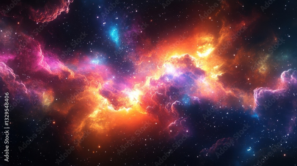 Poster dramatic cosmic nebula explosion with vibrant colors against deep space background celestial event u