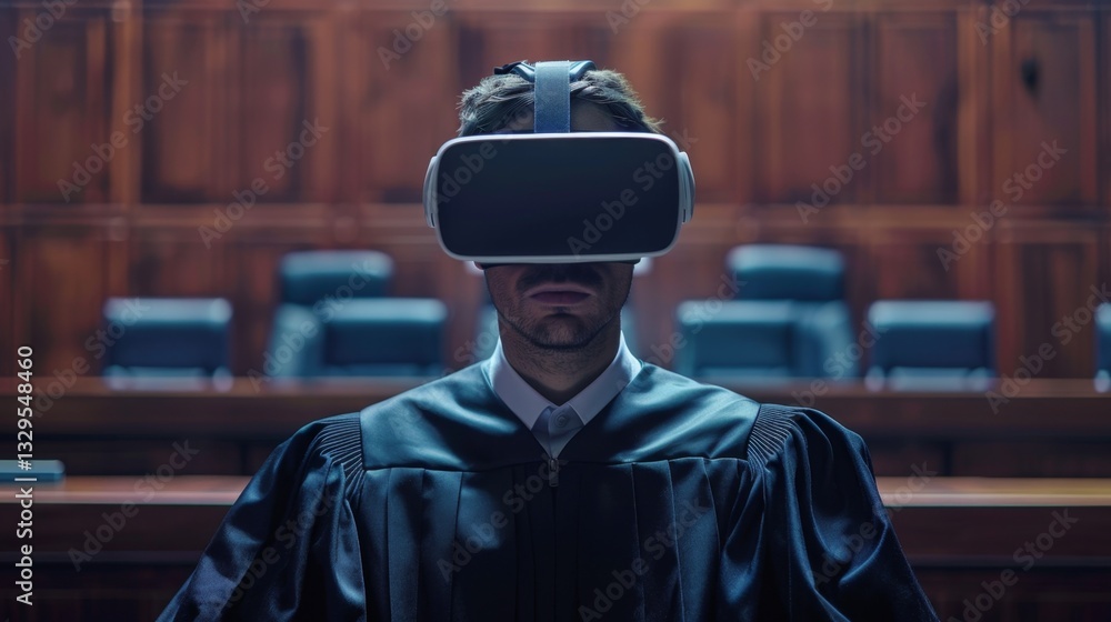 Poster judge participates in innovative virtual trial using augmented reality technology in a modern courtr
