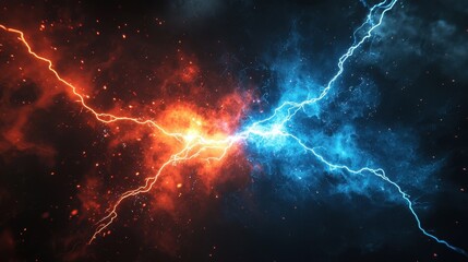 Dramatic Conceptual Visualization of Conflict and Duality with Electric Lightning Strike Against Dark Background