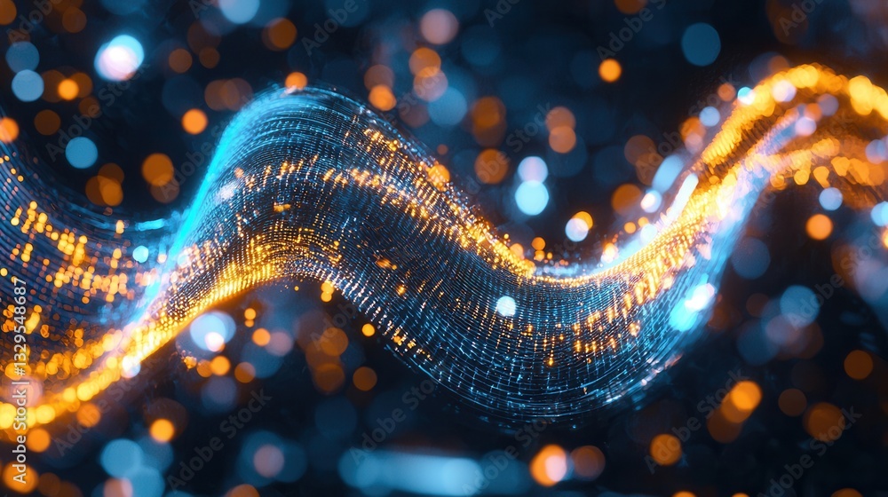 Poster a dynamic and captivating abstract composition featuring a swirling array of luminous golden particl