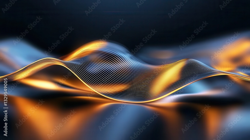 Poster captivating abstract composition featuring dynamic glowing neon waves and undulating curves against 
