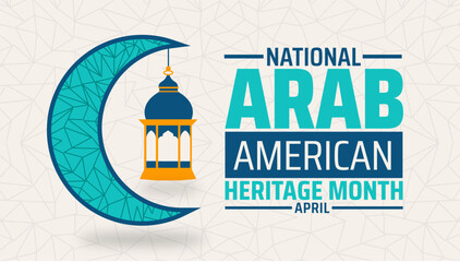 Arab American Heritage Month Islamic concept background banner or poster design template. observed every year in April. Holiday concept. Use to any Template, card, poster, placard, template