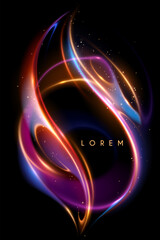 Abstract neon light lines on black background