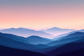 Fototapeta premium Serene sunset over layered blue mountains, peaceful landscape.