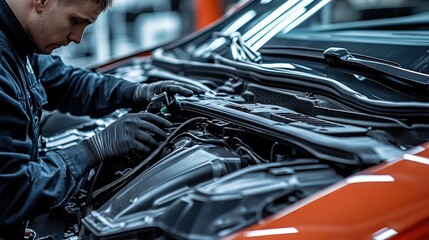 An engaging scene showcasing a dedicated mechanic expertly repairing a car engine, capturing the essence of craftsmanship and the importance of skilled labor in today's society.