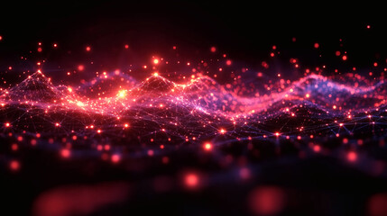 Fototapeta premium Ondas luminosas digitales en un paisaje abstracto de datos