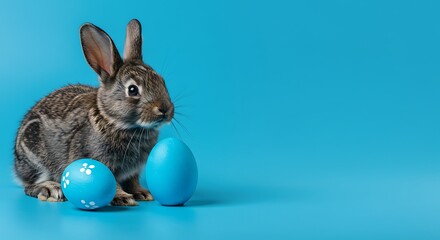 Obraz premium easter bunny with egg, isolated on blue background