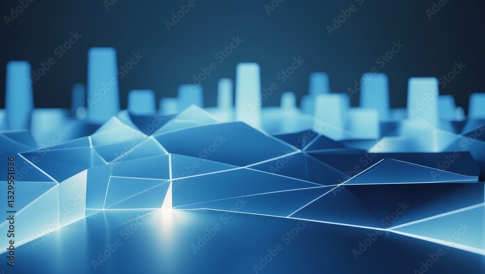 Poster dynamic abstract landscape of illuminated geometric shapes with a futuristic theme