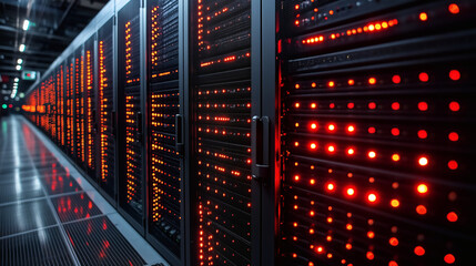 Centro de datos con servidores iluminados en un ambiente tecnol&oacute;gico